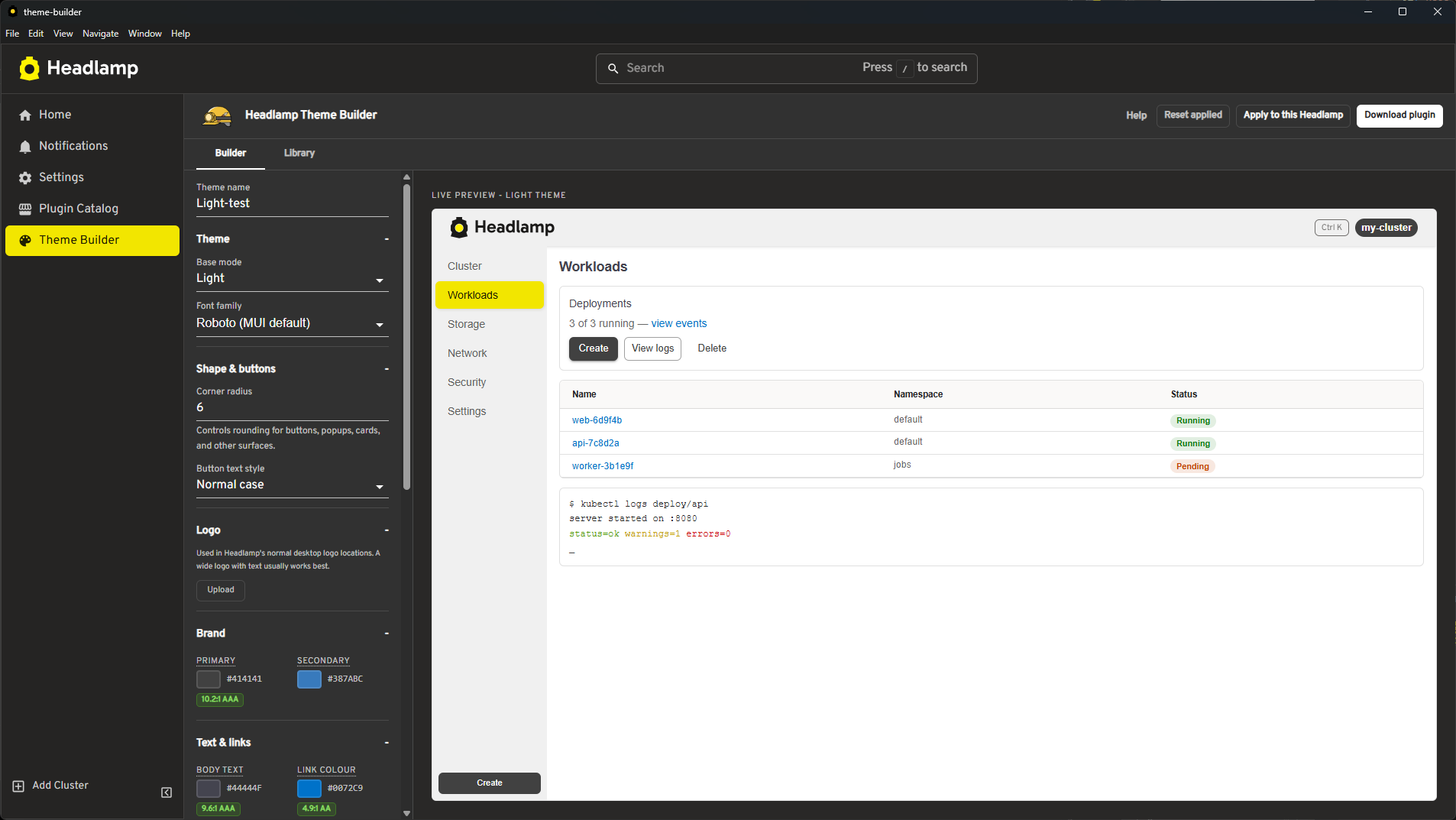 Библиотека тем и настройки совместного доступа в Theme Builder