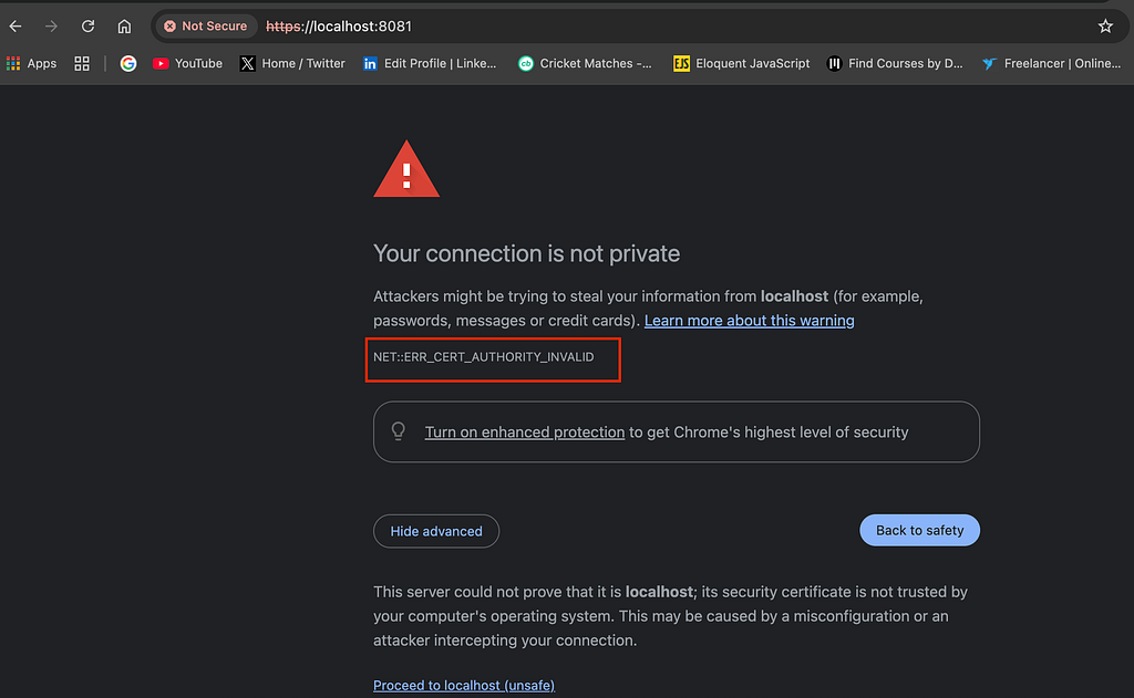Браузер показывает ошибку ERR_CERT_AUTHORITY_INVALID