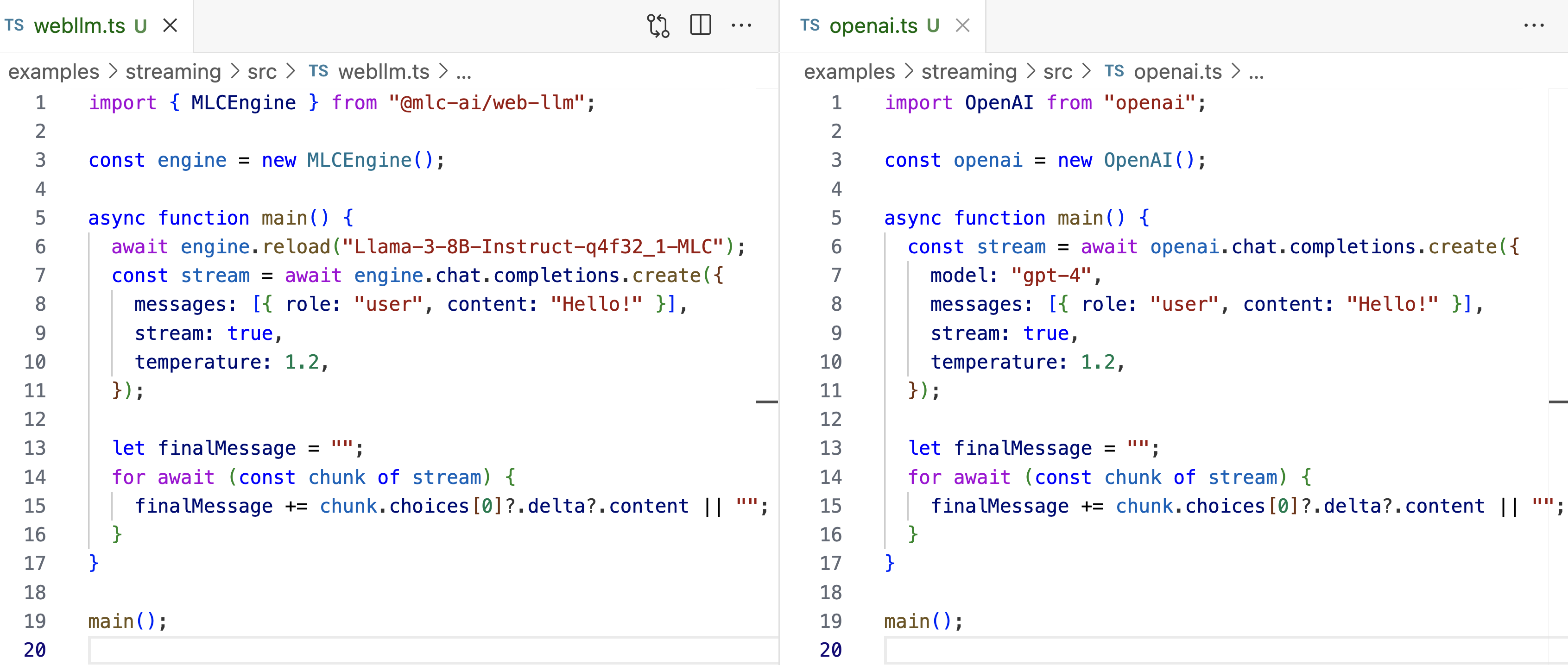 Пример кода с использованием WebLLM через OpenAI-совместимый API