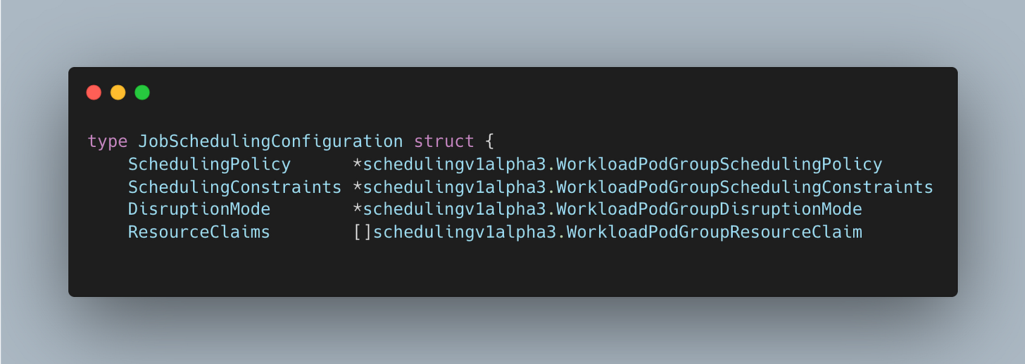 Определение поля spec.scheduling в API Job с четырьмя встроенными блоками