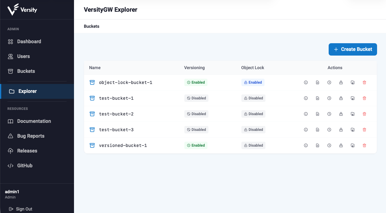 Веб-интерфейс администратора VersityGW — обозреватель объектов