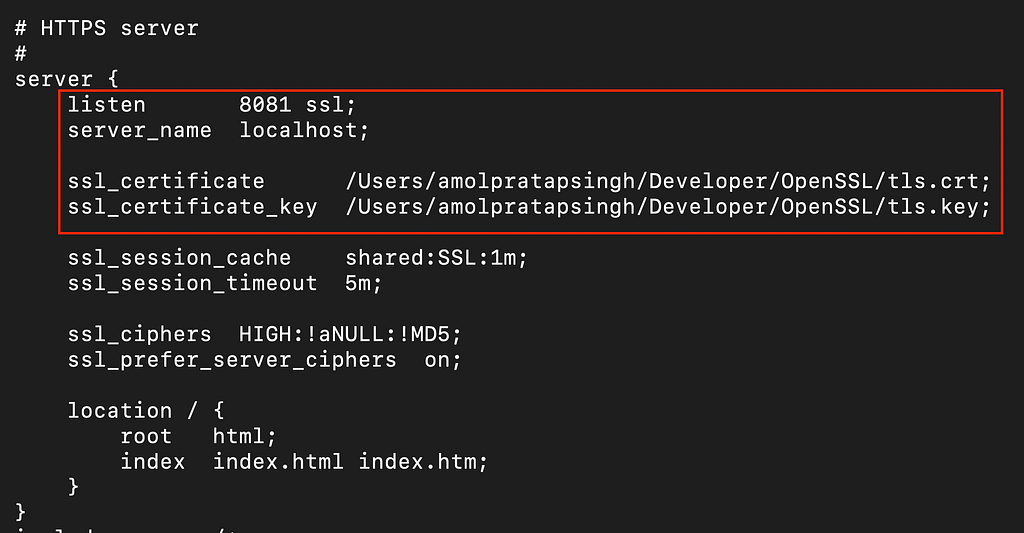 Конфигурационный файл nginx с настройками HTTPS