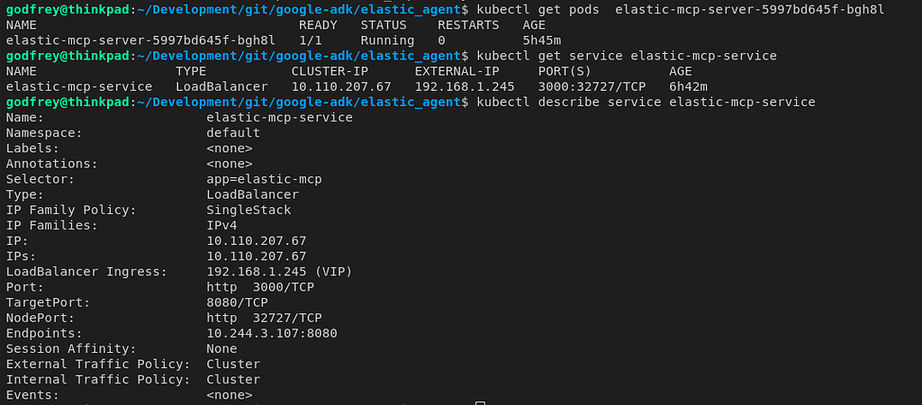 Статус запущенного пода MCP-сервера в Kubernetes