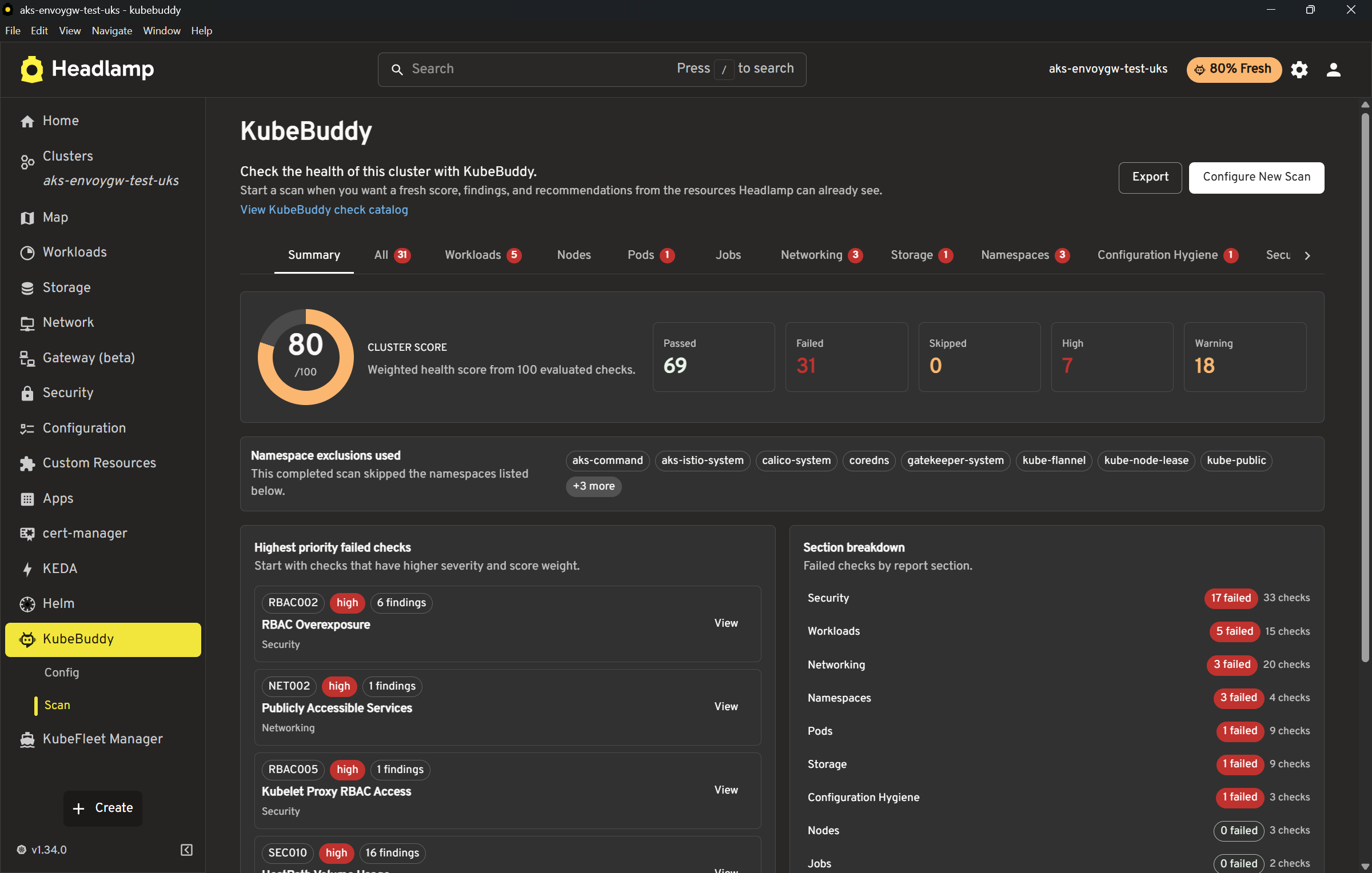Плагин KubeBuddy в интерфейсе Headlamp